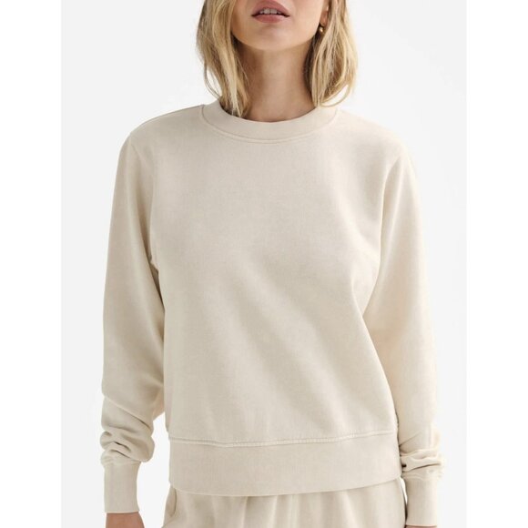 MATE the Label Organic Fleece Shrunken Crew Neck Sweatshirt Bone Large Lounge - Picture 2 of 10